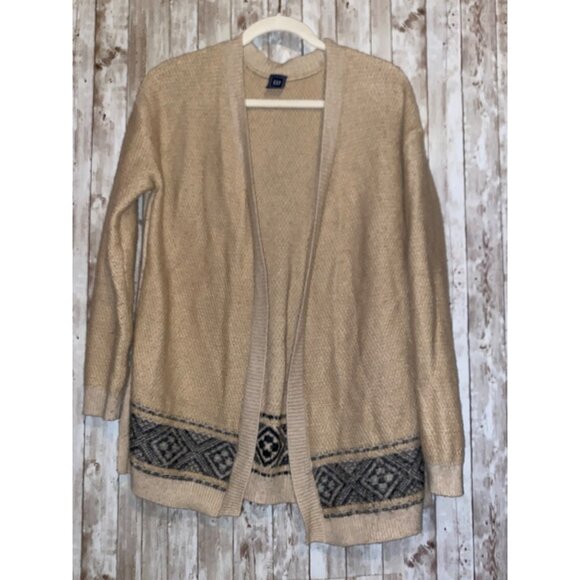 Women's Gap open Cardigan Blazer Sweater Boho Aztec Size Large Wool Blend Cream - Picture 1 of 9